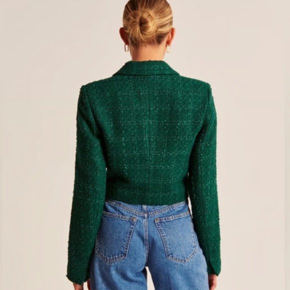 NWT Abercrombie & Fitch Tweed Crop Tailored Jacket Blazer Emerald Green XXS A&F - Picture 2 of 6